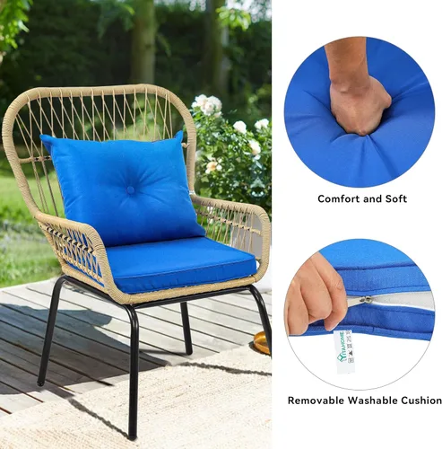 Miniatura 4 de YITAHOME Juego de 3 muebles de mimbre para patio al aire libre, sillas de conversación de ratán para todo tipo de clima, para patio trasero, balcón