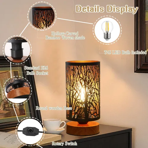 Miniatura 3 de Lámpara de mesa rústica negra para dormitorio, pequeña, de granja, regulable, lámparas de mesita para mesa de noche, lámpara de pie industrial