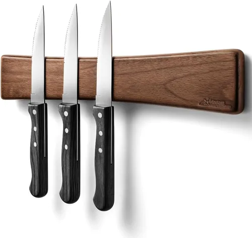 Portatuchillos magnético de madera de acacia de 10 pulgadas con uso multiusos, soportes magnéticos para cuchillos de cocina, portacuchillos de