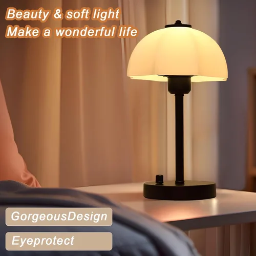 Miniatura 5 de Lámpara de mesa con pantalla de vidrio para dormitorio, lámparas de noche regulables continuas, lámpara de mesa pequeña con pantalla de vidrio