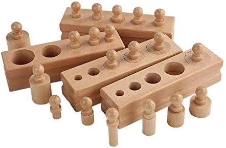 Miniatura 4 de Adena Montessori Bloque de cilindros pequeños de madera, enchufe de cilindro con perillas, herramientas educativas sensoriales para preescolar
