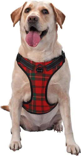 Miniatura 8 de Arnés para perro sin tirones, Royal Stewart Tartán clásico rojo escocés a cuadros ajustable reflectante transpirable Oxford chaleco suave para Royal