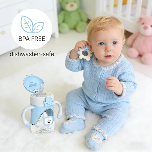 Miniatura 2 de Bunnytoo Vaso para beber con popote con peso de 1 a 3 años de edad, 8 onzas sin BPA Tritan taza de agua para bebé con asas, taza de entrenamiento
