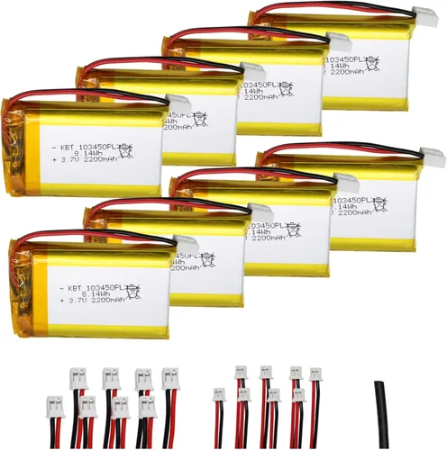 Batería de polímero de litio KBT 3.7V 2200mAh: 103450 baterías de repuesto de iones de litio recargables Lipo con conector JST PH 2.54, conector
