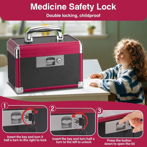 Miniatura 4 de Caja de medicamentos con cerradura para medicación segura – 10 x 6 x 6.7 pulgadas – Caja de almacenamiento con cerradura para medicamentos, botiquín