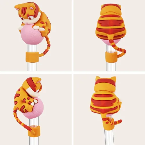 Miniatura 6 de 2 piezas de lindas tapas de pajita con gato, cubiertas de pajita para taza Stanley Cup de 30 y 40 onzas, juego de accesorios divertidos para taza