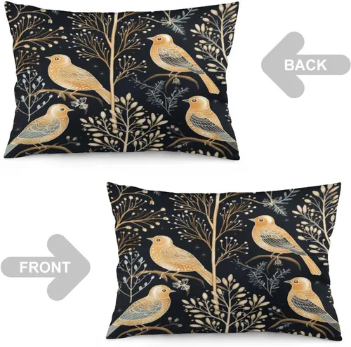 Miniatura 4 de Funda de almohada dorada de invierno con diseño de pájaros de nieve, Navidad, 12 x 20 pulgadas, diseño de Feliz Navidad, invierno, Navidad, cojín