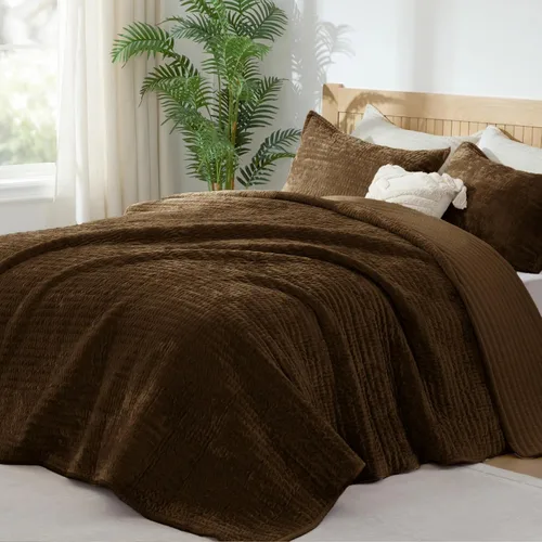 Miniatura 21 de BEDELITE Juego de edredón de terciopelo tamaño Queen – Juego de ropa de cama de terciopelo de lujo de 3 piezas, suave y acogedor color negro, colcha