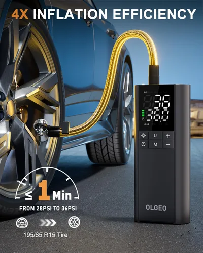 Miniatura 2 de OLGEO Inflador de neumáticos, compresor de aire portátil, bomba de aire inalámbrica de 170 PSI, compresor de aire 4 veces más rápido con detección
