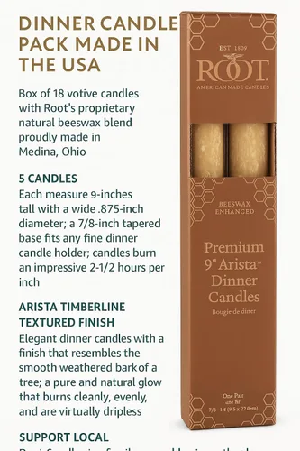 Miniatura 4 de Root Candles Velas rústicas sin perfume de mezcla de cera de abejas sin goteo Timberline Arista de 2 unidades, 9 pulgadas, cera de abeja