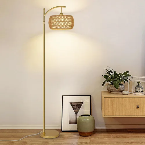Miniatura 9 de eyassi Lámpara de pie de arco con 3 temperaturas de color, lámpara de pie LED dorada con control remoto y bombilla regulable continua, lámpara