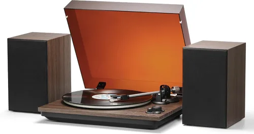 GLENCREAG Reproductor de discos de vinilo con cartucho Audio Technica AT-3600L, tocadiscos Bluetooth con altavoces externos de 60 W para reproductor
