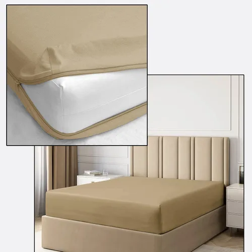 Miniatura 8 de Pure Eco Sábana bajera con cremallera, tamaño Queen olímpico de 66 x 80 pulgadas, bolsillo profundo de 12 pulgadas, color negro, 600 hilos, 100%