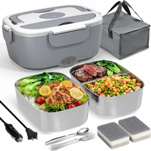 Miniatura 9 de Sitlais Lonchera eléctrica para adultos, calentador de alimentos portátil de calentamiento rápido con 2 recipientes de acero inoxidable 304 de 53
