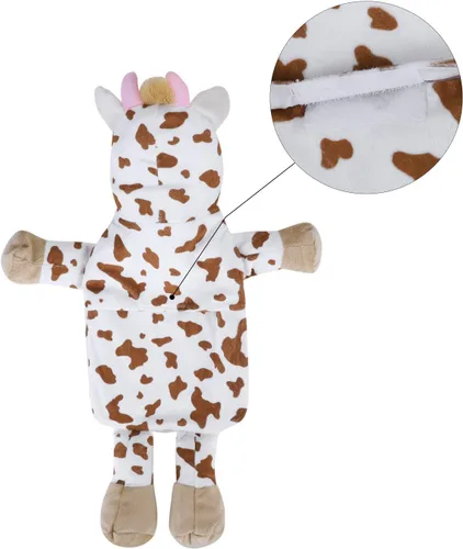Miniatura 4 de Mini calentador de botellas de agua caliente con linda funda de animal de peluche de vaca, cintura, cuello, hombro, bolsa de agua fría y caliente
