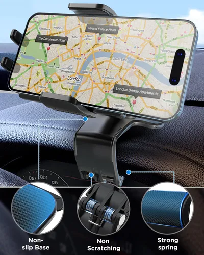 Miniatura 4 de IPOW Soporte de clip para teléfono del tablero del automóvil, rotación de 360 grados, soporte de abrazadera para teléfono del tablero y volante