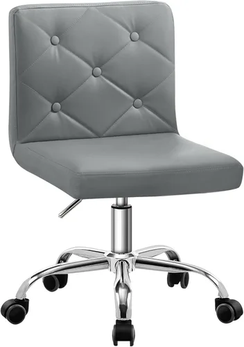 Miniatura 10 de VECELO Silla de tocador de cuero PU con respaldo medio sin brazos, altura ajustable, giratoria rodante 360° para trabajo en casa y oficina Púrpura