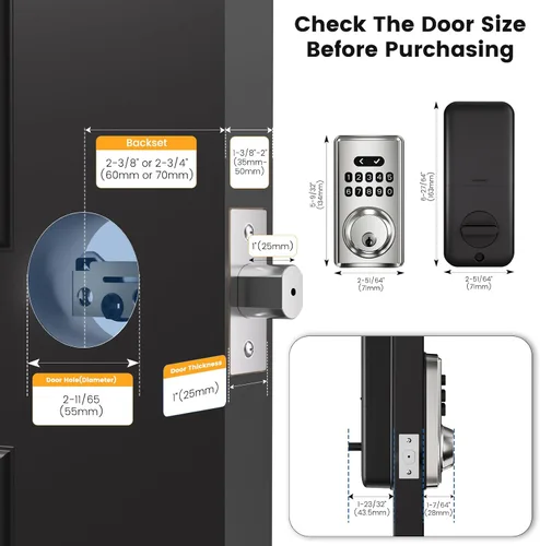Miniatura 6 de Cerradura de puerta de entrada sin llave con teclado, cerradura de código de cerrojo inteligente para puerta delantera con 2 llaves, códigos