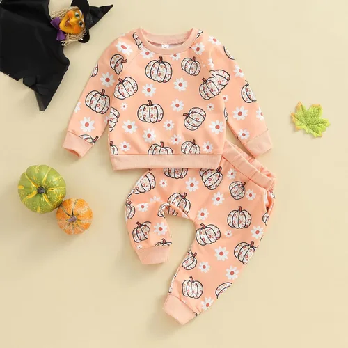 Miniatura 17 de YINGISFITM Conjunto de camisa de calabaza de Halloween para bebé, niña, niño, sudadera y pantalones para otoño e invierno