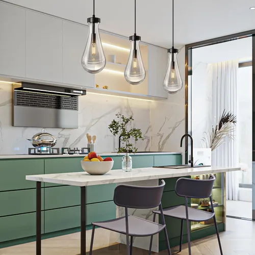 Miniatura 6 de Lámparas Colgantes en Forma de Gota de Lluvia para Isla de Cocina Lámpara Colgante en Forma de Lágrima Negra Accesorios de Iluminación Colgante