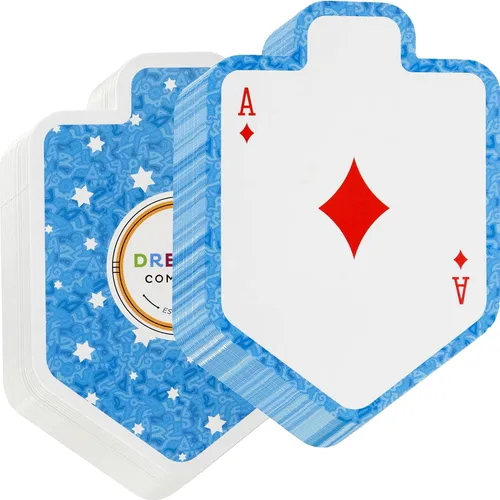 Miniatura 2 de The Dreidel Company Paquete de 10 cartas de Hanukkah en forma de Dreidels - Barajas de cartas para juegos judíos con temática de fiestas temáticas