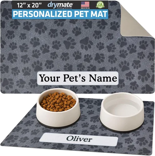 Miniatura 18 de Drymate Mantel individual personalizado para tazón de mascotas, tapete personalizado de alimentación de alimentos para perros y gatos, tela Lino