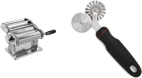 MARCATO Atlas 150 - Máquina para pasta, fabricada en Italia, incluye cortador, manivela e instrucciones, 5.906 in, acero inoxidable y rueda de