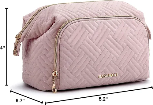 Miniatura 8 de BAGSMART Bolsa de maquillaje de viaje, bolsa de cosméticos, estuche organizador de maquillaje, bolsa grande de apertura amplia para mujeres, bolso