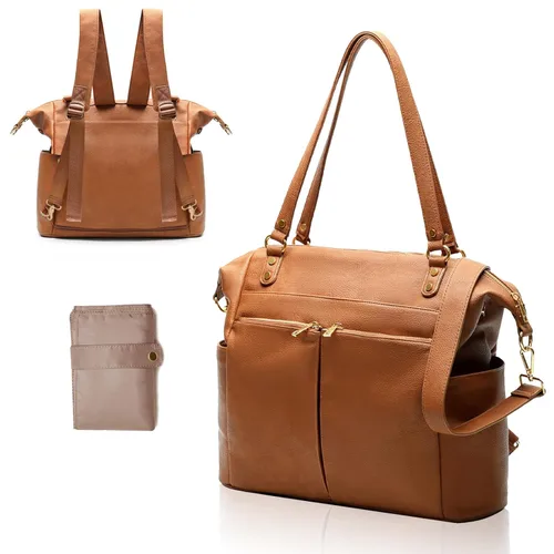 Miniatura 10 de Bolsa de pañales Mominside de piel para pañales con 14 bolsillos para mamá papá, búsqueda de registro de bebé, bolsa grande de viaje para niños
