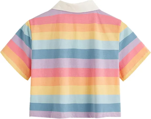Miniatura 2 de SweatyRocks - Ombligueras de manga corta con cuello abotonado y estampado a rayas para mujer