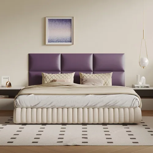 Miniatura 19 de Cabecero de palo color beige - Juego de 6 paneles montados en la pared para camas tamaño Queen, 61 x 30 cm, cabecero decorativo de fácil instalación
