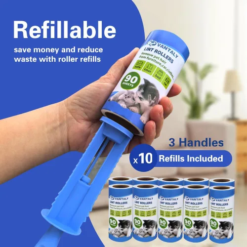 Miniatura 2 de Juego de 900 hojas de rodillo extra pegajoso para depilación de mascotas y ropa, removedor de pelusa de perros y gatos, paquete de 10