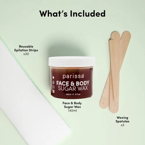 Miniatura 3 de Parissa Kit de cera de azúcar para microondas para cara y cuerpo, cera de depilación orgánica para cabello fino a medio, lavable al agua con tiras