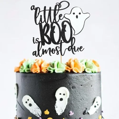 Miniatura 4 de Our Little Boo is Almost Due Cake Topper - Decoración de Halloween y otoño para baby shower, juego de pancartas y pancartas