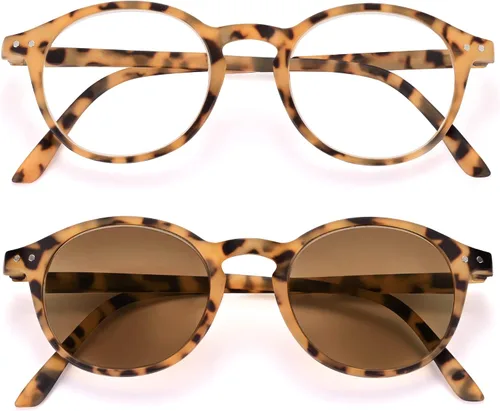 EYEGUARD Paquete de 2 lentes de lectura vintage para mujeres y hombres, incluye lectores de sol, lentes de sol de lectura con protección UV con
