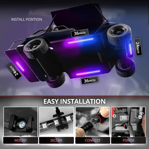 Miniatura 5 de OPT7 Aura DreamColor - Kit de luz LED para carrito de golf de 12 V con aplicación y control remoto, 4 tiras de luz multicolor impermeables