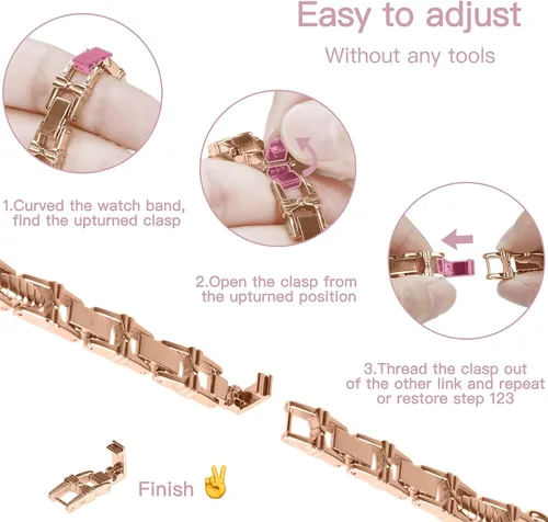 Miniatura 4 de Wipalor, compatible con la malla para reloj de Apple de 38mm y 40mm, liviana para mujer, pulsera fácil de ajustar, diamante brillante en la oro rosa