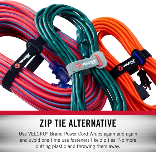 Miniatura 7 de VELCRO Brand Envolturas para cables de alimentación Correas resistentes para cables de extensión, organización de garaje o caravana Ojales