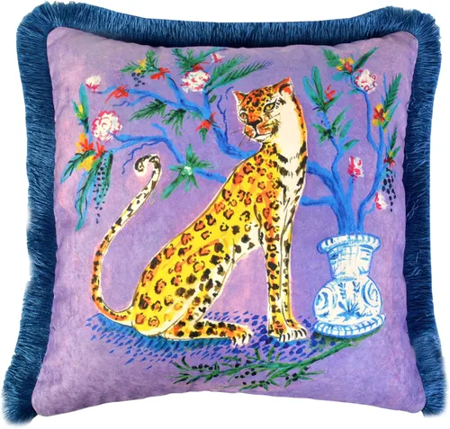 Miniatura 11 de Funda de almohada con patrón de leopardo, funda de almohada de terciopelo única, cojín de borla azul, almohada decorativa para decoración del hogar