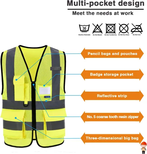 Miniatura 6 de A-SAFETY chaleco reflectante de alta visibilidad para hombres, Amarillo