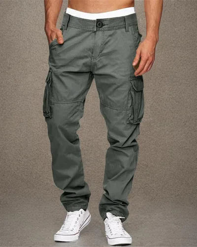 Miniatura 7 de LVCBL Pantalones cargo para hombre, de algodón, ajuste relajado, con múltiples bolsillos para hombre