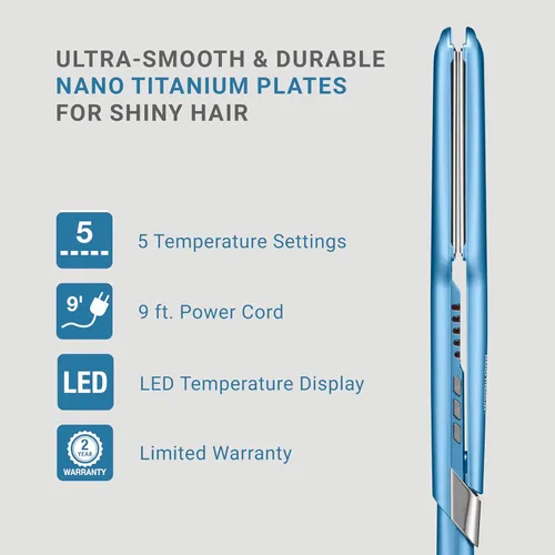 Miniatura 3 de BabylissPRO Nano Titanium Ultra-Sleek Hair Straightener, Flat Iron for All Hair Types Azul