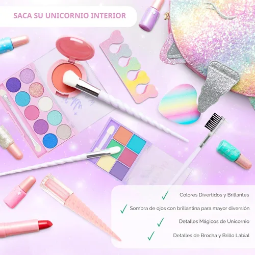 Miniatura 5 de Kit de maquillaje real para niñas: sin talco, juego de maquillaje lavable con bolso de unicornio, regalo de juguete para niñas pequeñas y niñas