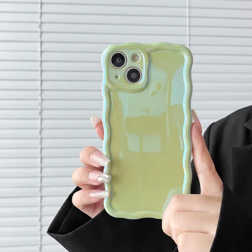 Miniatura 82 de FABSPARK Funda para iPhone 14 Pro Max, bonita funda colorida con láser, retro, exquisita, rizada, borde ondulado, protector estético de TPU suave