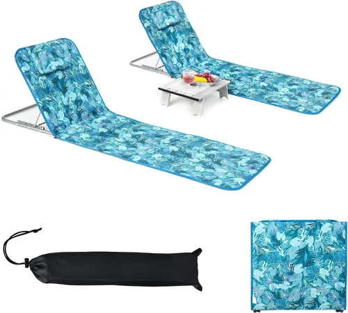 Miniatura 11 de GYMAX Sillas de playa, sillas de bronceado plegables con juego de mesa, silla de piso ajustable para patio, silla de baño de sol al aire libre