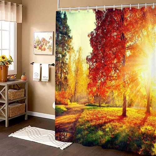 Miniatura 3 de Cortina de ducha para caravana y caravana, para viajes, remolque, baño, bosque dorado, otoño, camping, pequeño, estrecho, corto, de tela, accesorios