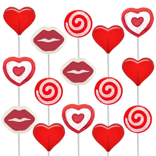 Mezcla de piruletas para fiestas de San Valentín, paletas con forma de corazones, labios y remolinos, surtido de sabores frutales, envueltas