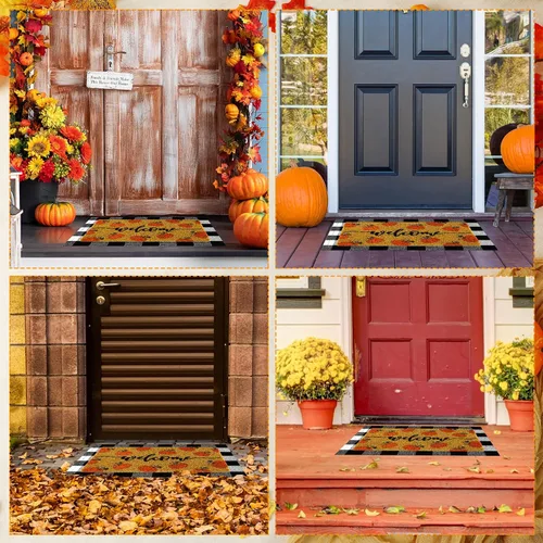 Miniatura 6 de Fabbay 2 tapetes de calabaza de otoño para puerta de Acción de Gracias, otoño, bienvenida, al aire libre, felpudo de calabaza en capas, alfombra a