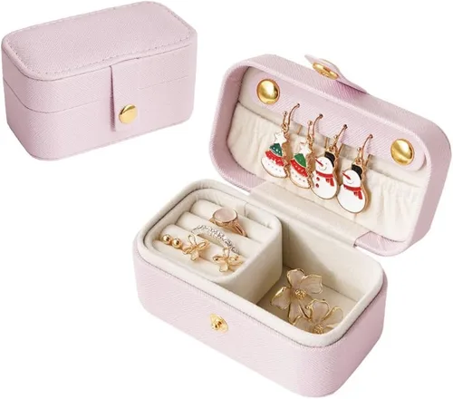 Joyero de viaje de piel sintética, mini organizador de joyería, tamaño de viaje, artículos esenciales de viaje para lápiz labial, anillo, colgante,