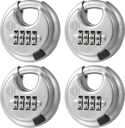 HOX Cerradura de combinación, candado de disco de 4 dígitos con grillete de acero endurecido de 3/8 pulgadas, cuerpo de 2-3/4 pulgadas de ancho,